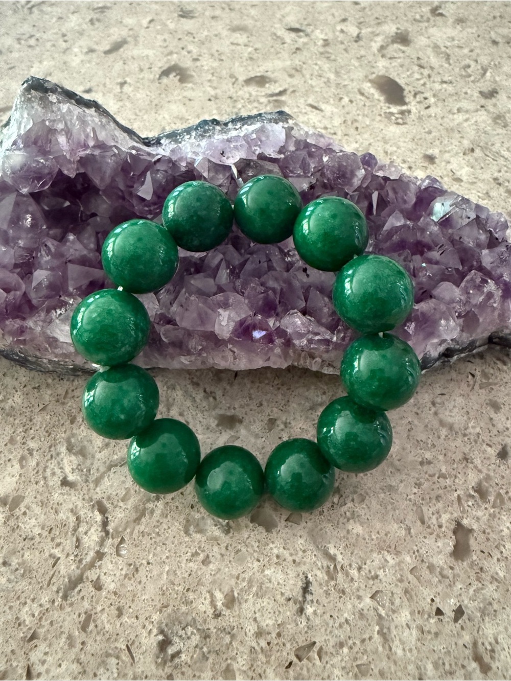 Green Jade Beaded Stretch Bracelet -